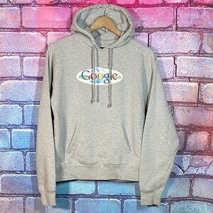 Google Logo Hoodie Men’s Large Gray Pullover Fleece Tech Company Sweatshirt